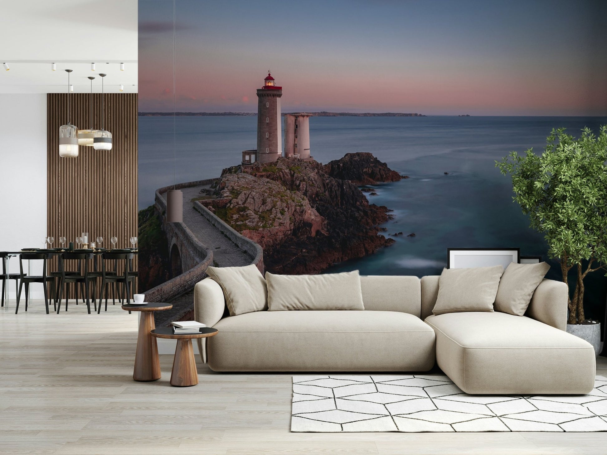 A calming underwater design wallpaper mural that defines a space.