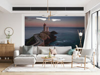A peaceful modern abstract mural on decorative wallpaper.