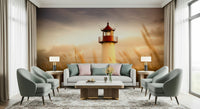 Minimalist lighthouse silhouette wall mural for a modern home office wallpaper.
