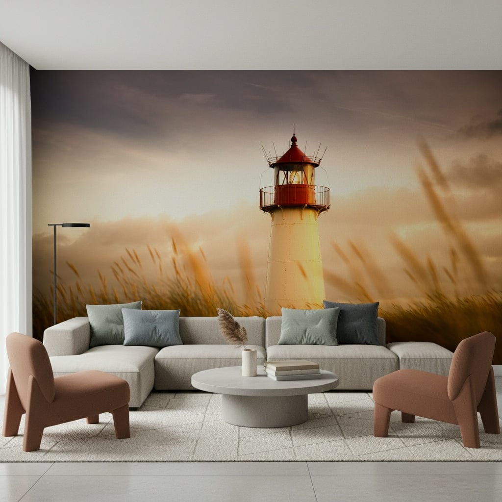 Nautical ocean sunset wall mural for a serene master bedroom feature wall wallpaper.