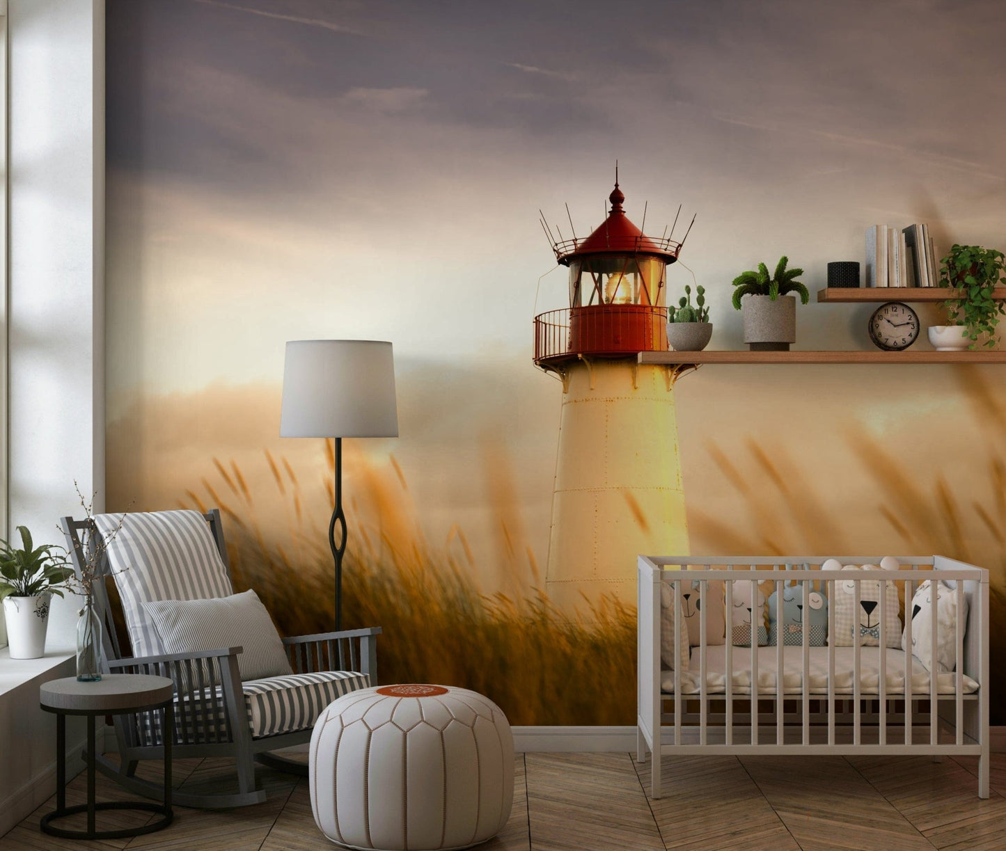 Artistic sea horizon wallpaper for a quiet reading nook accent wall mural.