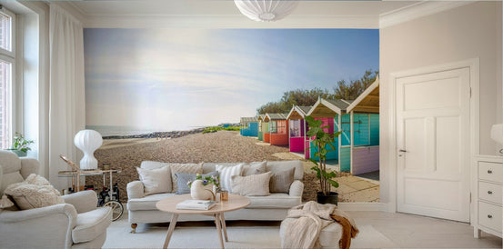 Coastal Cabins Wall Mural showing colorful beach chalets GD5033