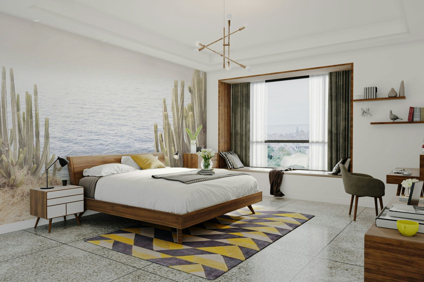 Soft cactus wallpaper for neutral home decor

