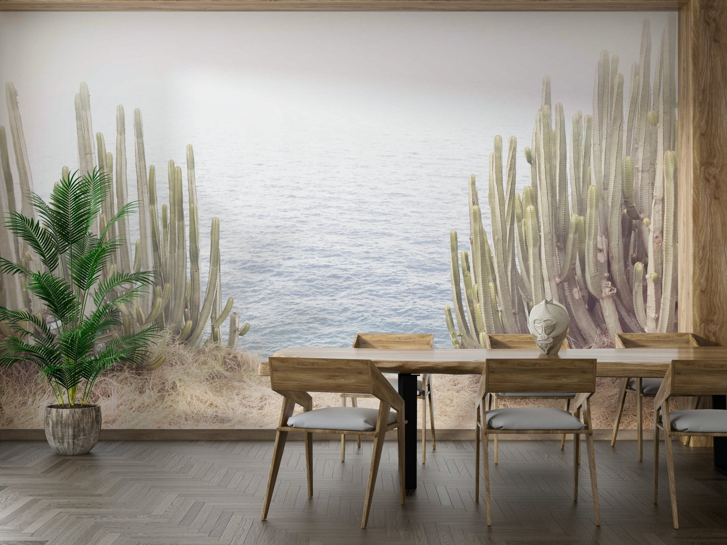 Light cactus wallpaper with beachy color hints

