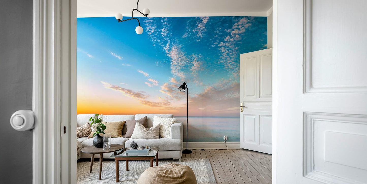 Sunset over ocean water in Coastal Calm Mural

