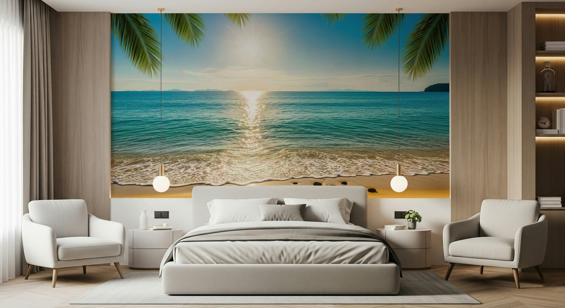Sunny Coastal Calm Wall Mural crisp seaside details for a foyer wallpaper mural