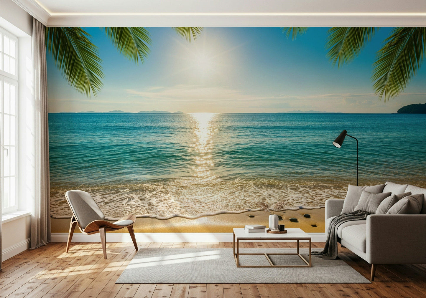 Professional reception with coastal view wallpaper mural Sunny Coastal Calm Wall Mural