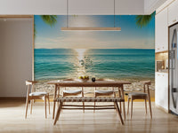Entryway wall showcasing sunny beach wallpaper mural Sunny Coastal Calm Wall Mural