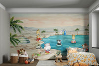 The color palette is light and airy, with soft blues, sandy yellows, and hints of coral.
