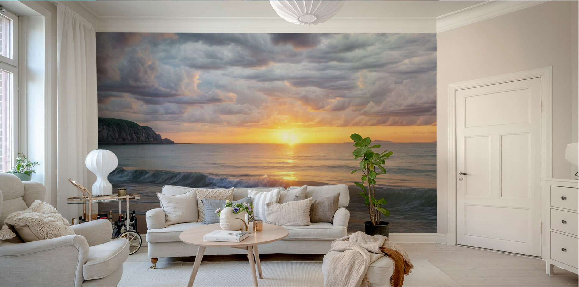 The colors are soft, muted tones of pink, orange, and blue.


