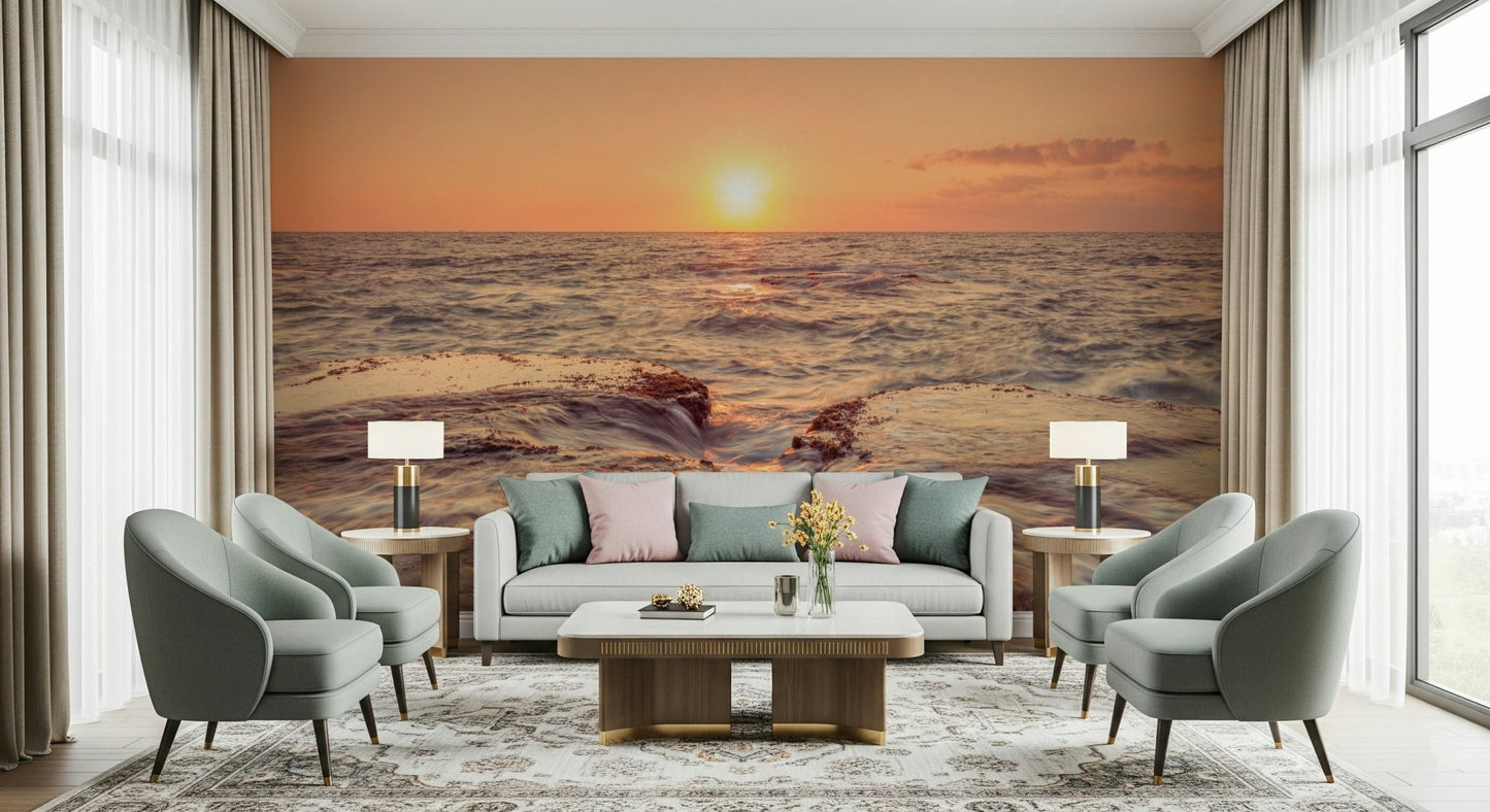 Restful beach Coastal Dawn Wall Murall scene backdrop., GD6442