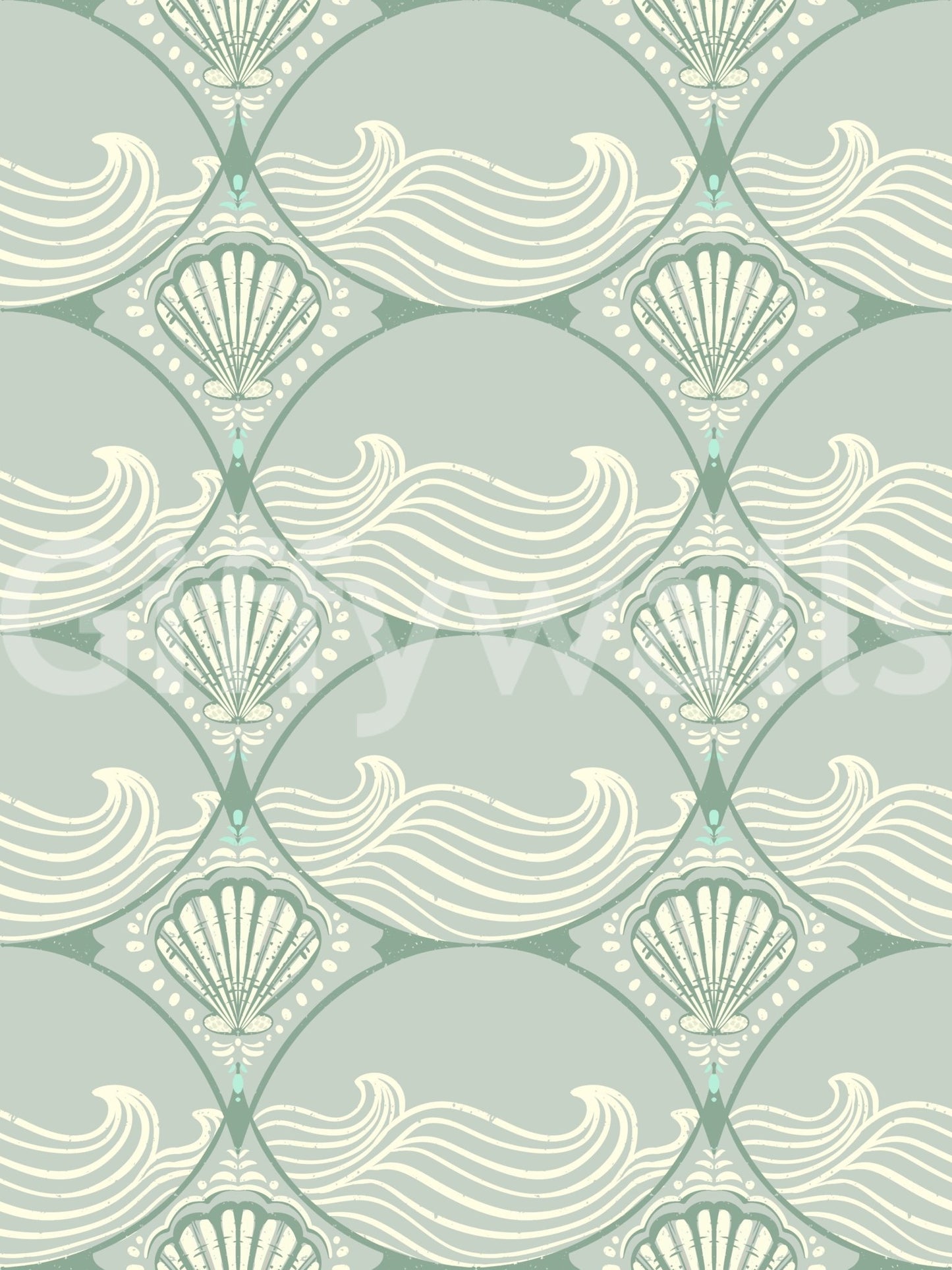 Seamless tile of scallop and wave flourishes from Coastal Deco Serenity wallpaper
