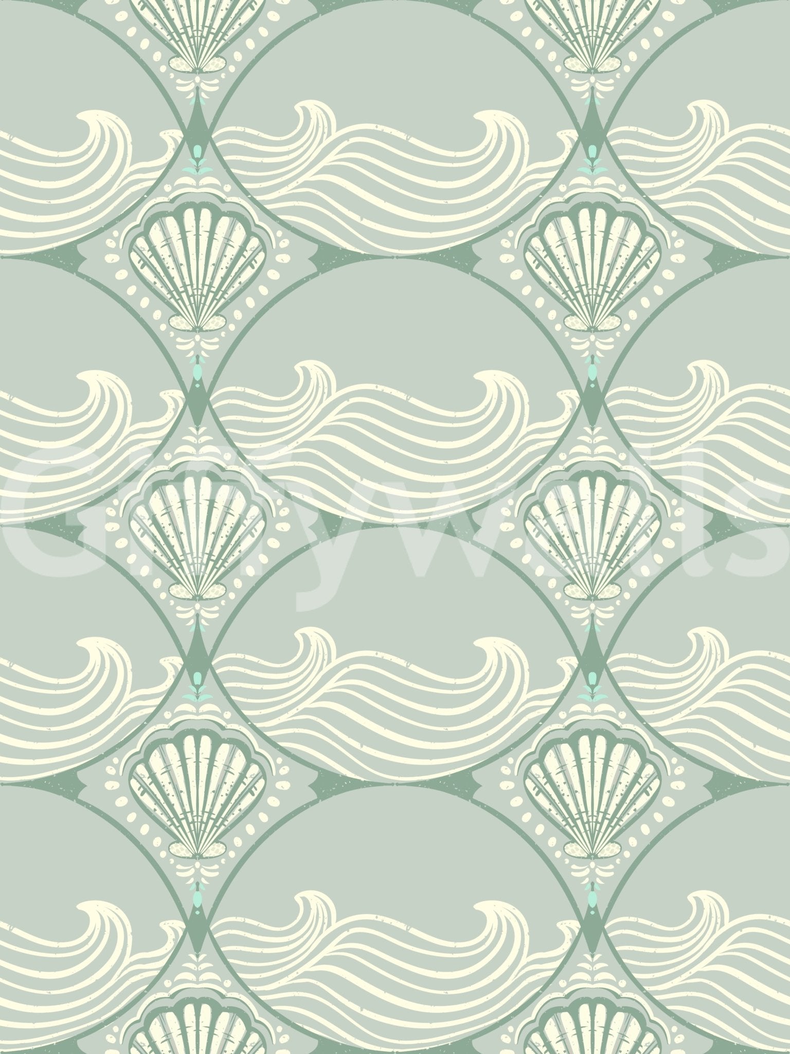 Seamless tile of scallop and wave flourishes from Coastal Deco Serenity wallpaper

