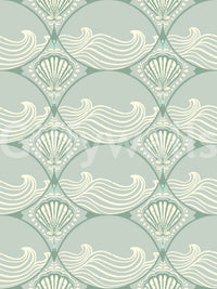 Seamless tile of scallop and wave flourishes from Coastal Deco Serenity wallpaper
