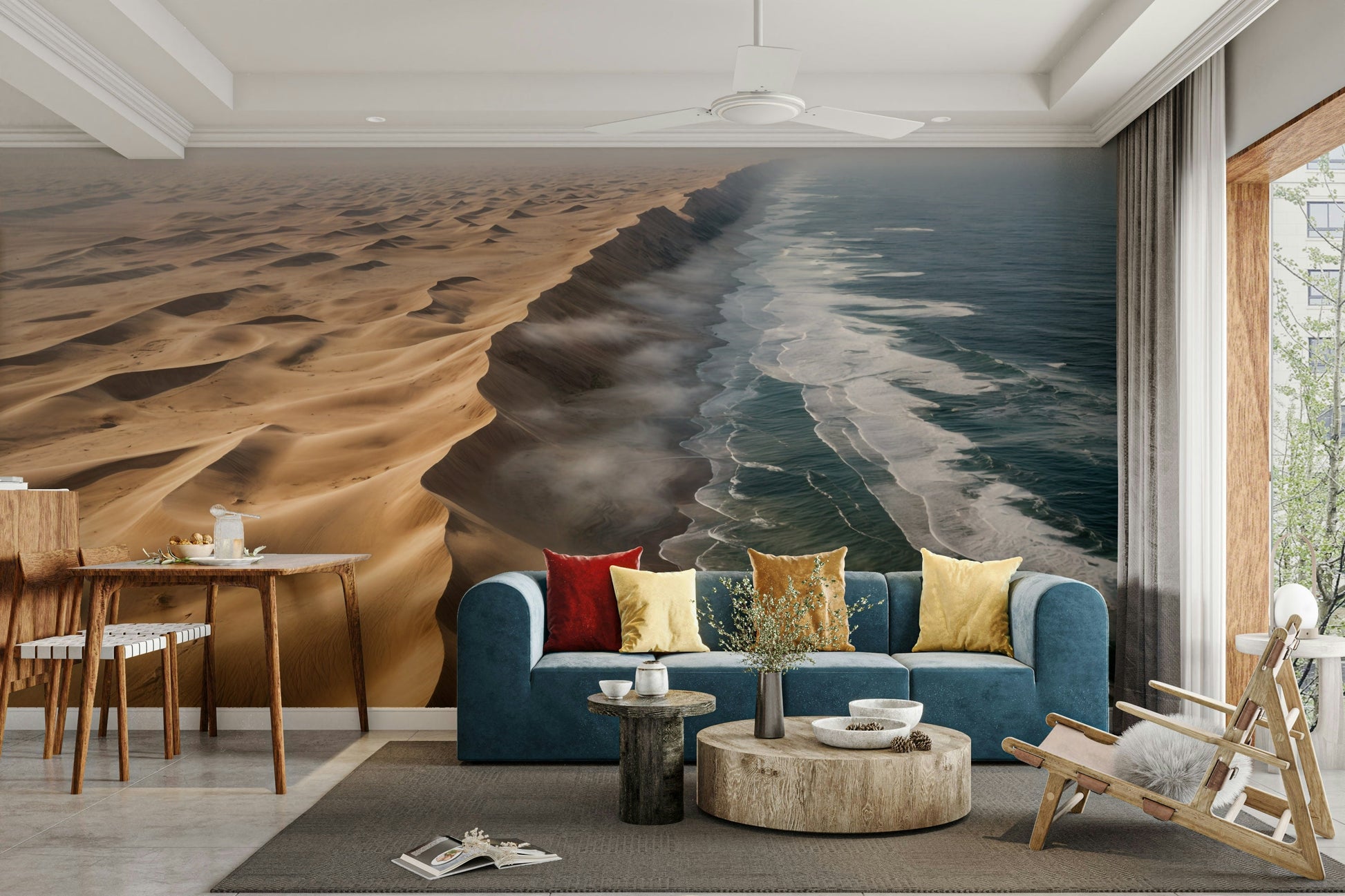 The colors are soft, muted tones of beige, pink, and gray.

