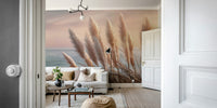 Calming seaside mural with waves and open sky

