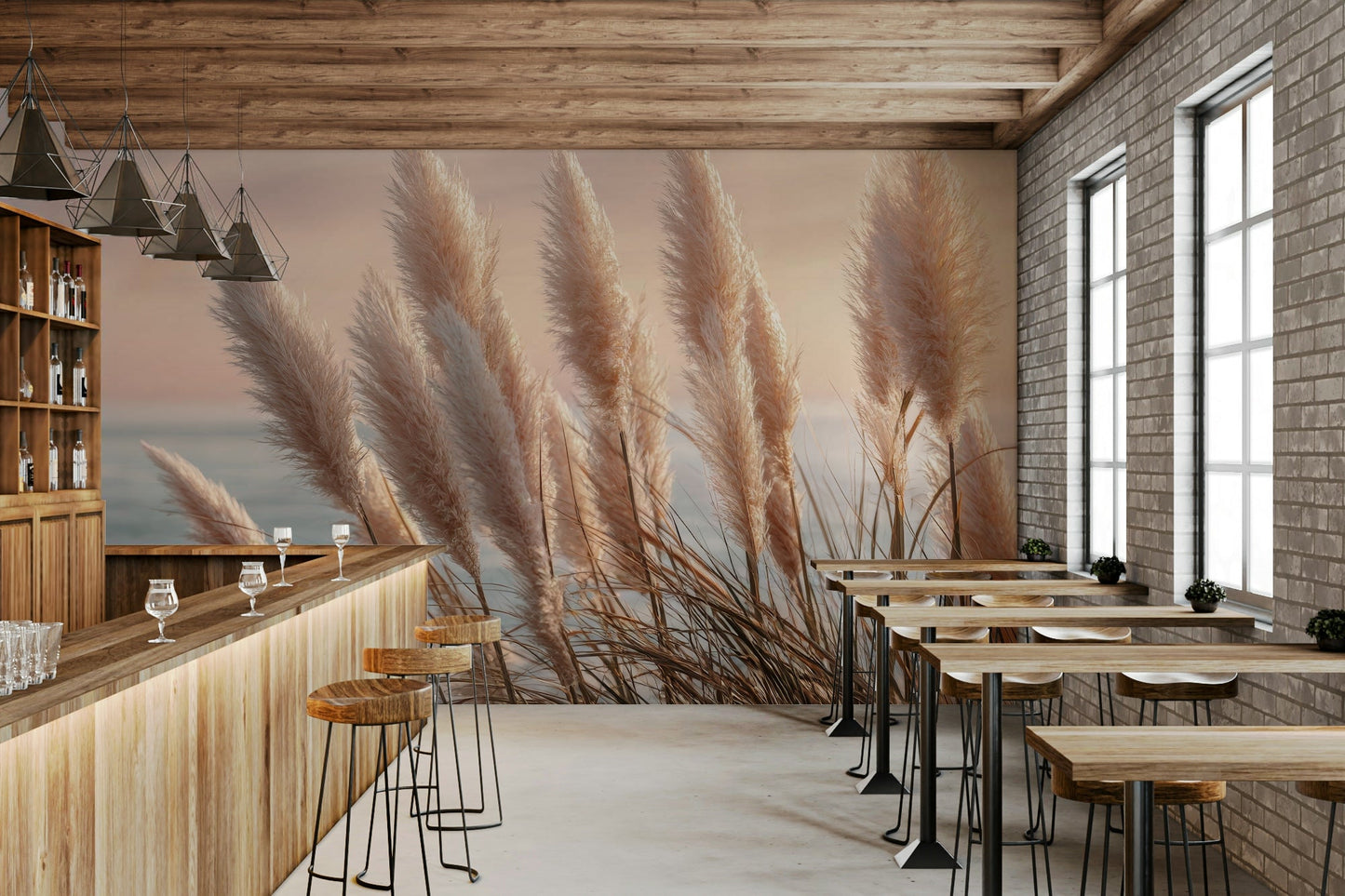 Soft blue sea and sandy beach tones on wall mural

