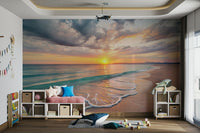 Coastal wallpaper with sunset over peaceful ocean

