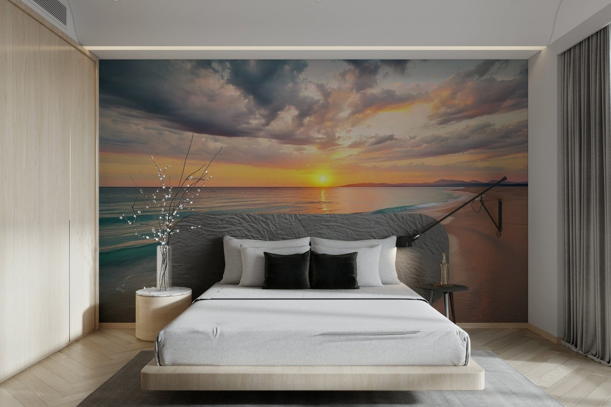 Beach-themed wallpaper with shells and gentle waves


