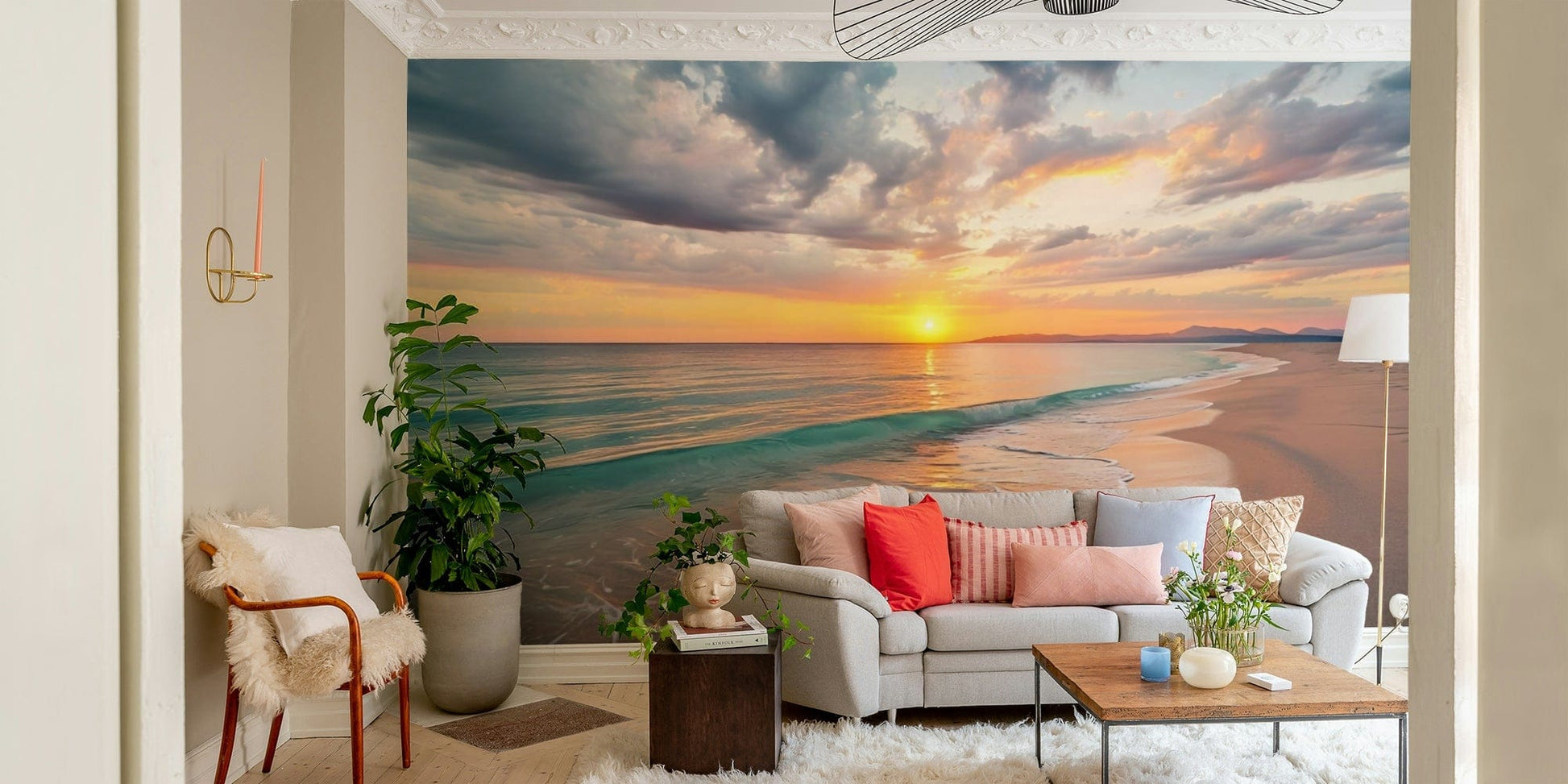 Wallpaper showing coastal cliffs and rolling ocean waves

