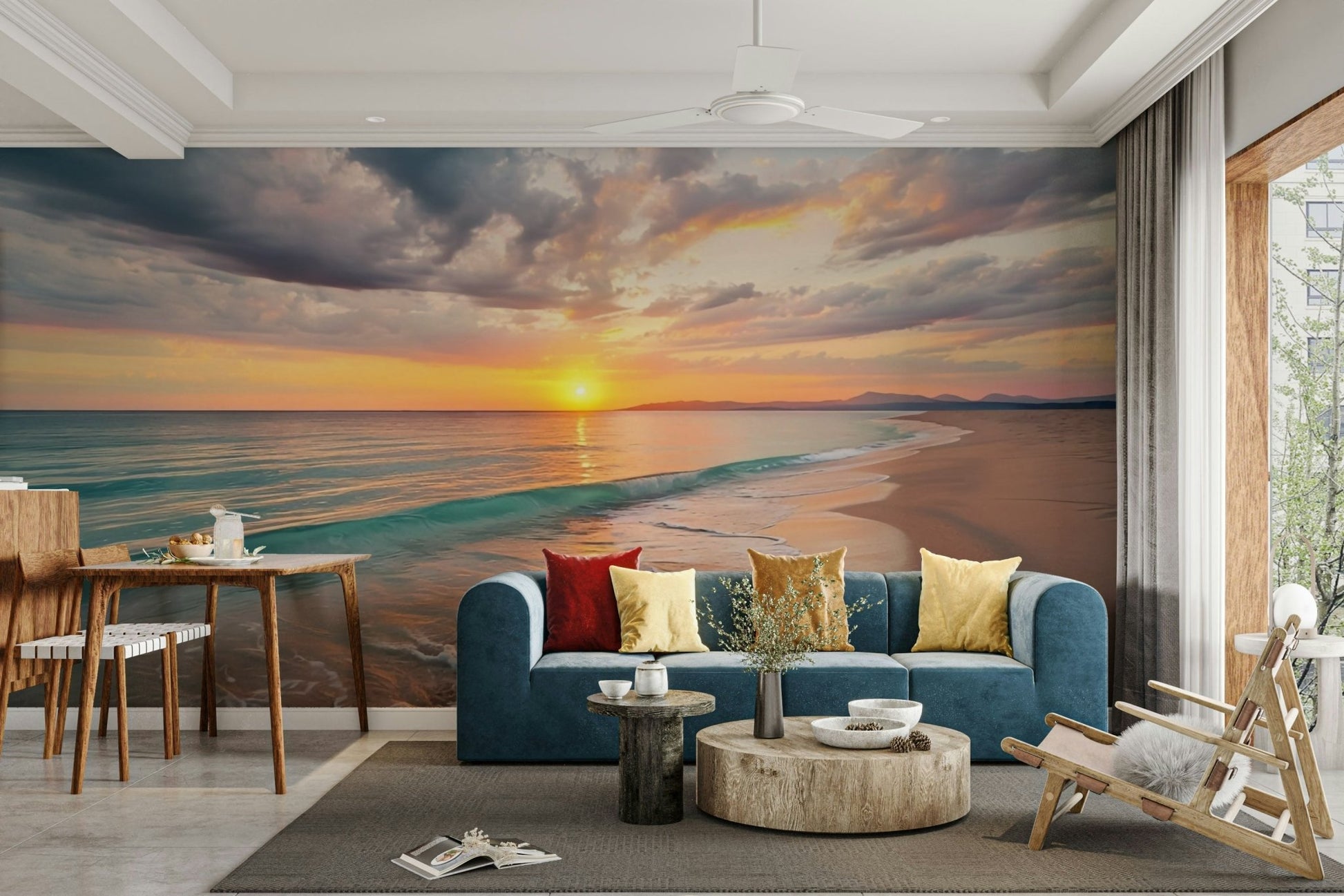 Serene coastal scene wallpaper featuring sandy beach

