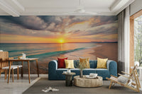 Serene coastal scene wallpaper featuring sandy beach

