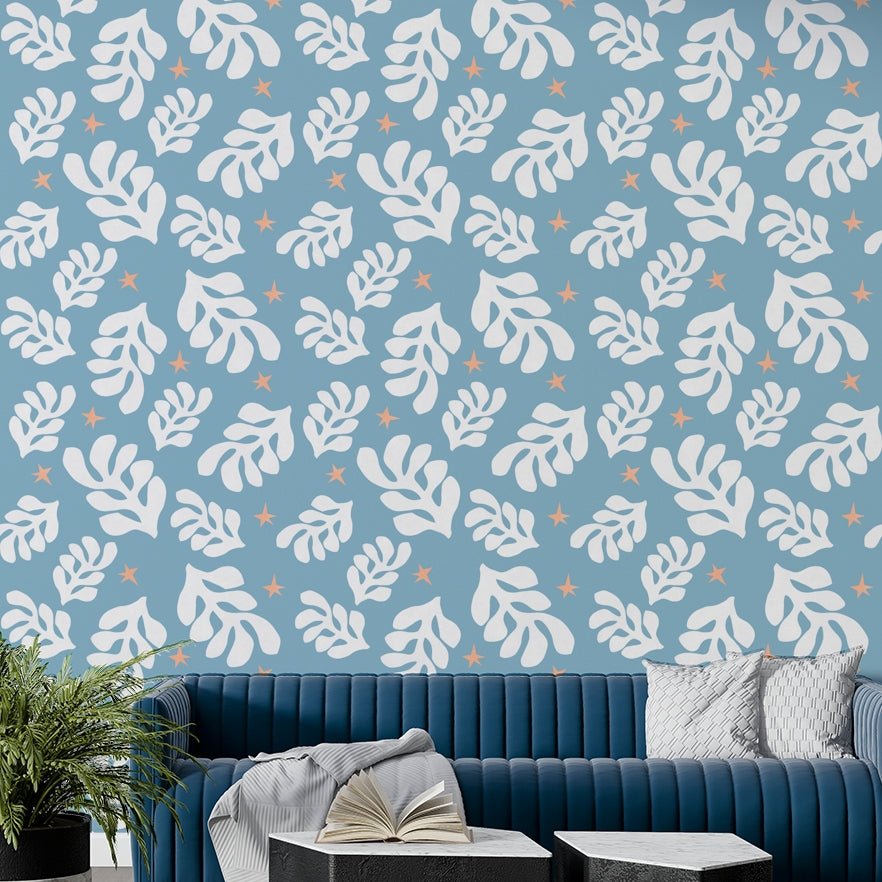The colors are soft, muted tones of blue, green, and white.

