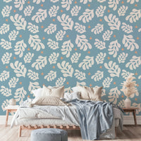 A wall mural of a peaceful coastal scene.

