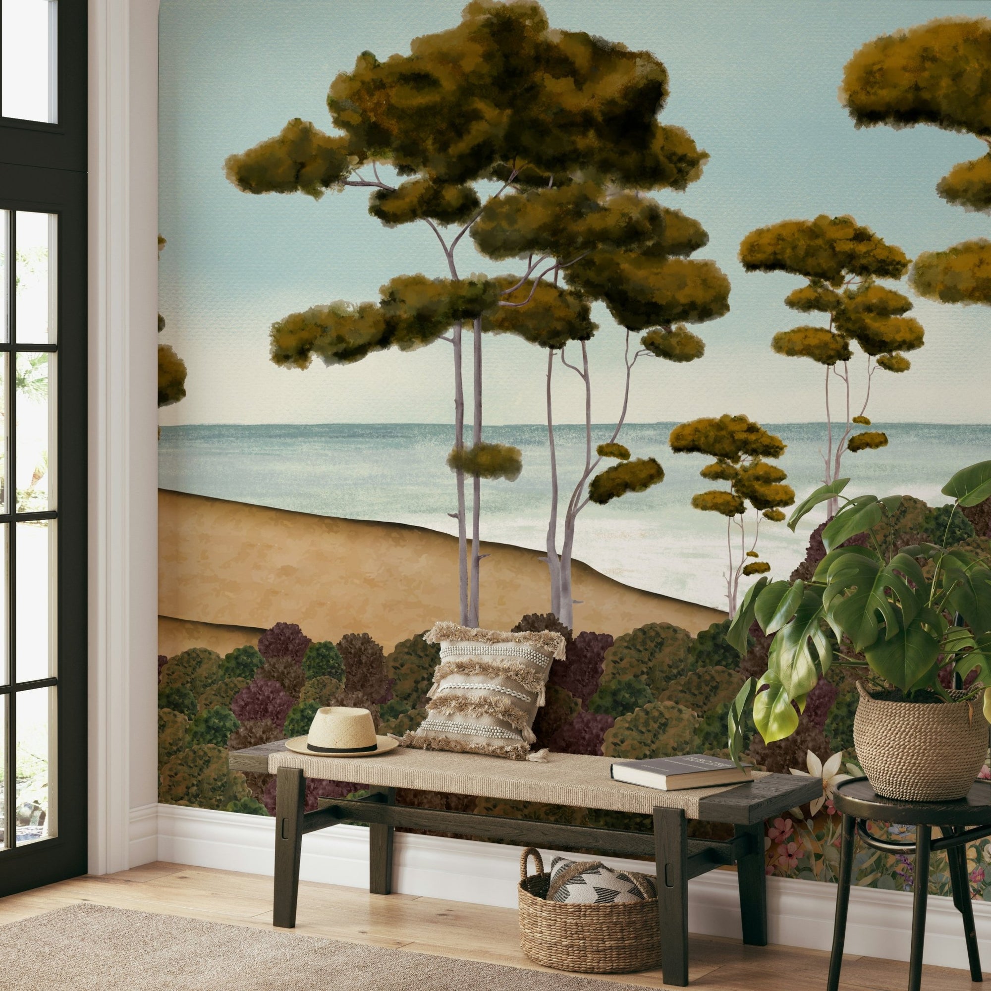 A peaceful wall mural with an organic, coastal design. GD4296

