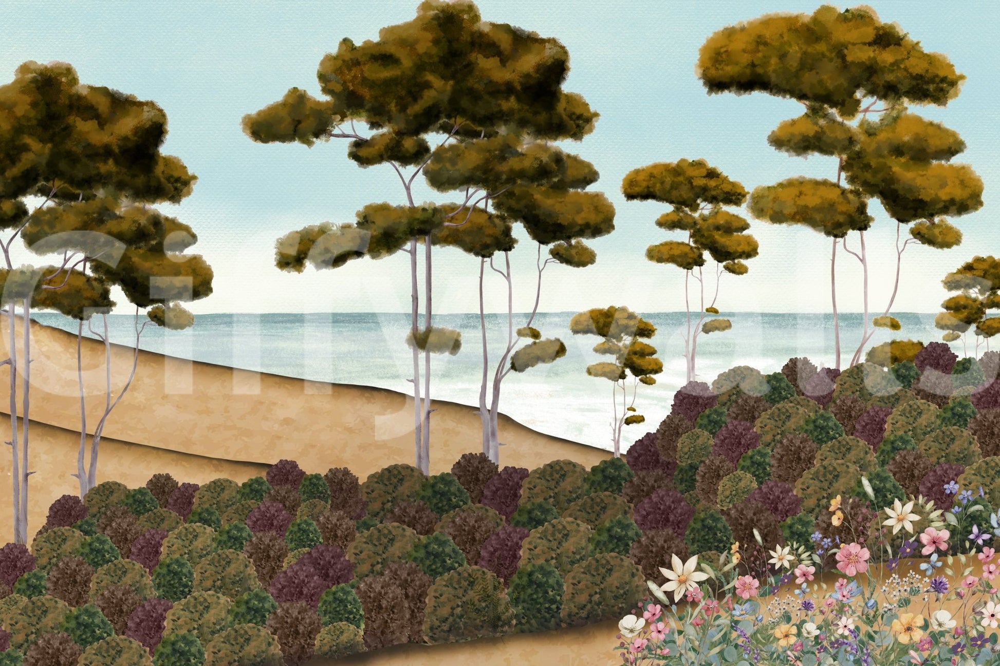 The view shows the grove in a simple, elegant way.