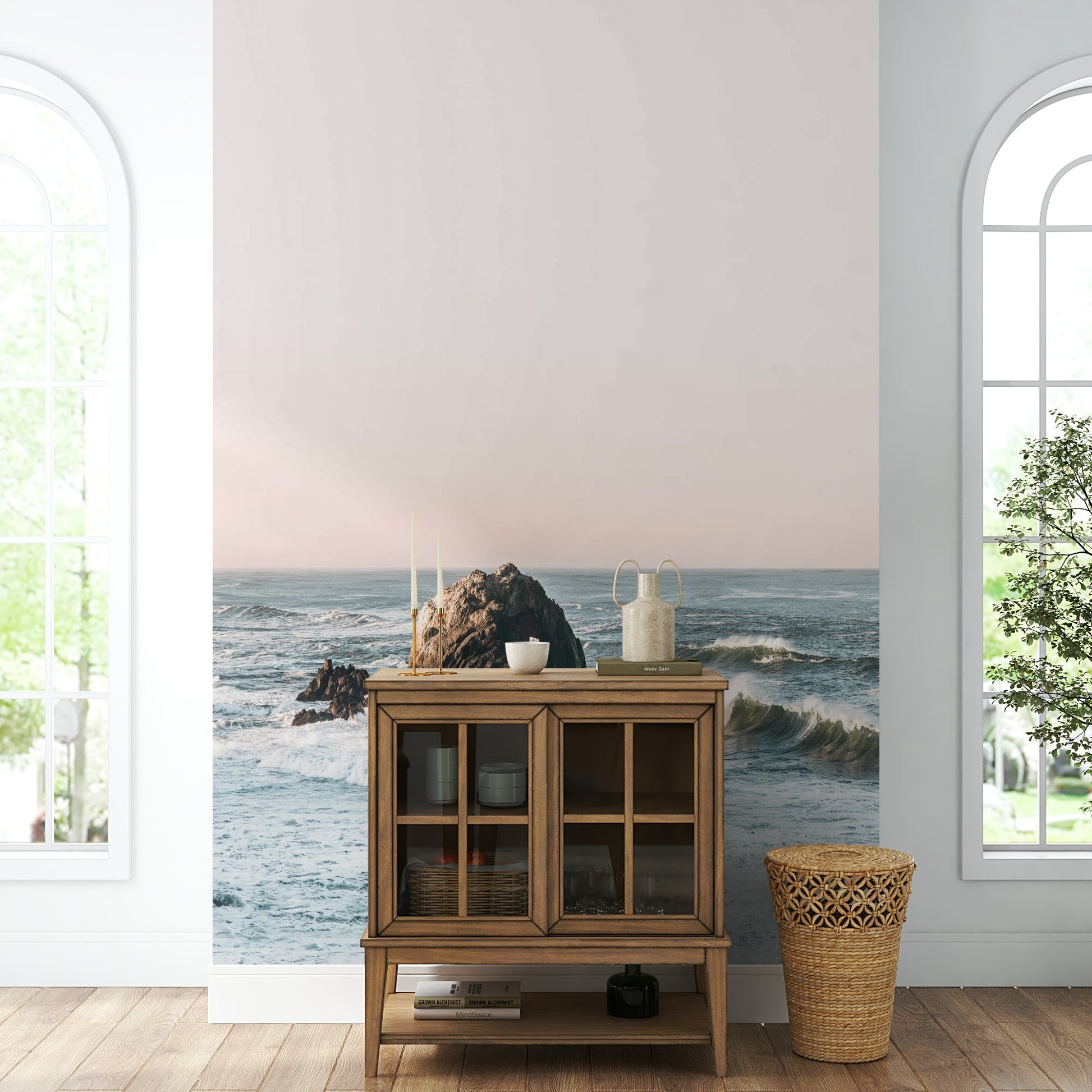 Beautiful heart-shaped coastal mural for interiors.