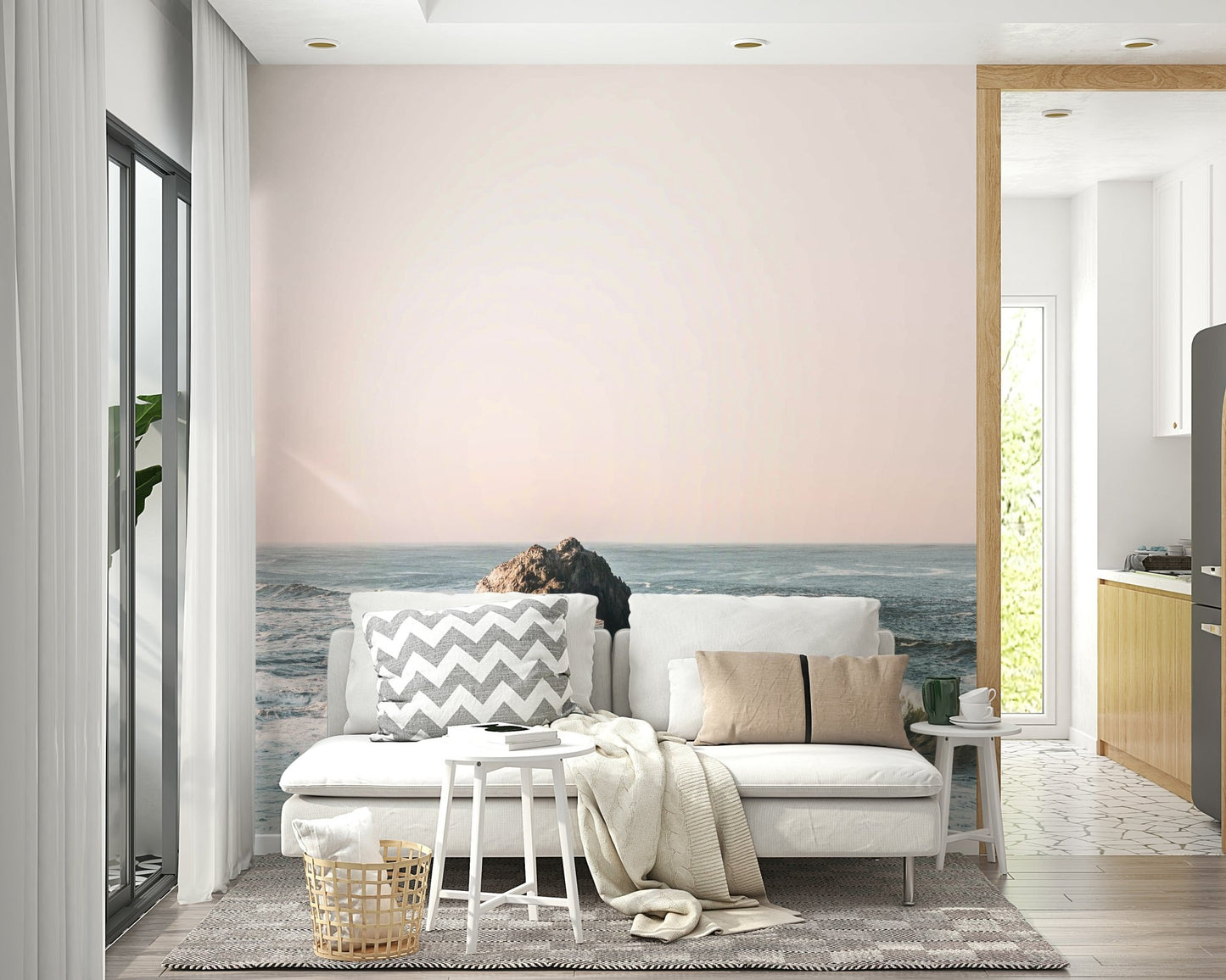 Stylish coastal heart mural for living room walls.