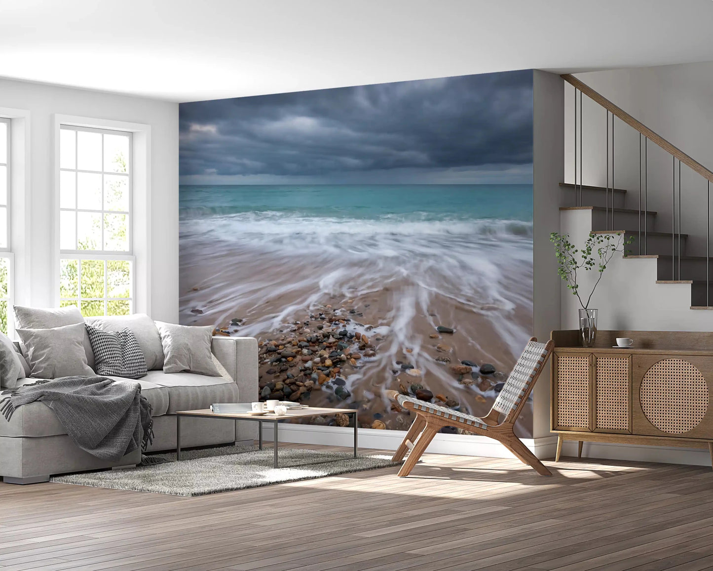 Living room with Coastal Horizon Flow wall mural ocean view