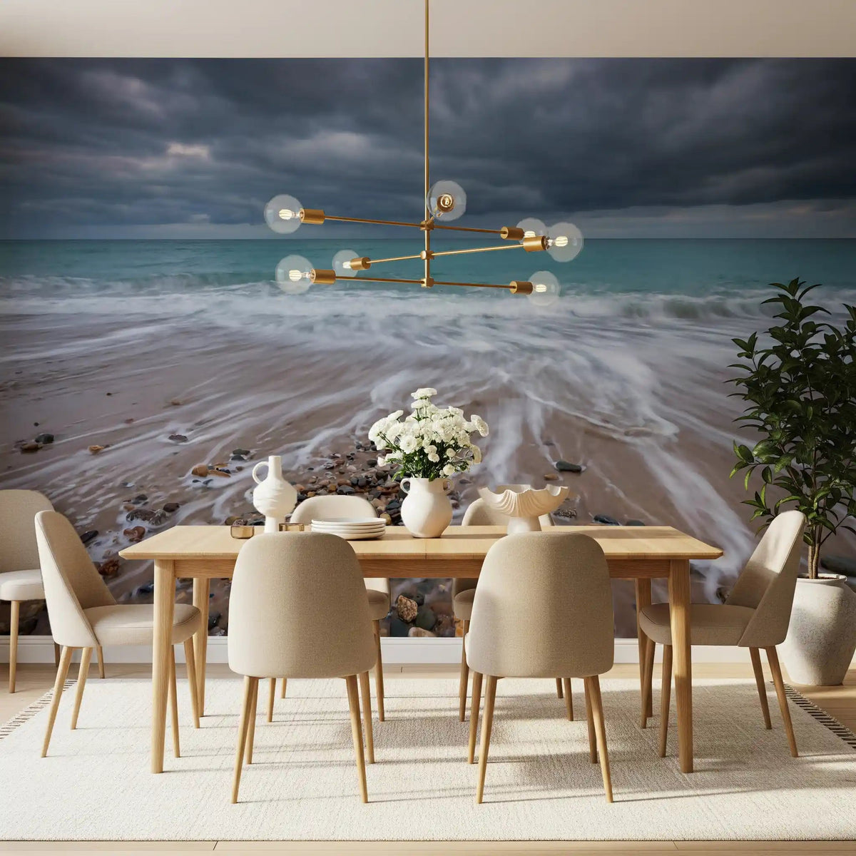 Dining room styled with Coastal Horizon Flow wall mural waves, GD9131