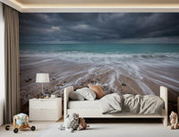 Bedroom setup using Coastal Horizon Flow wall mural shoreline