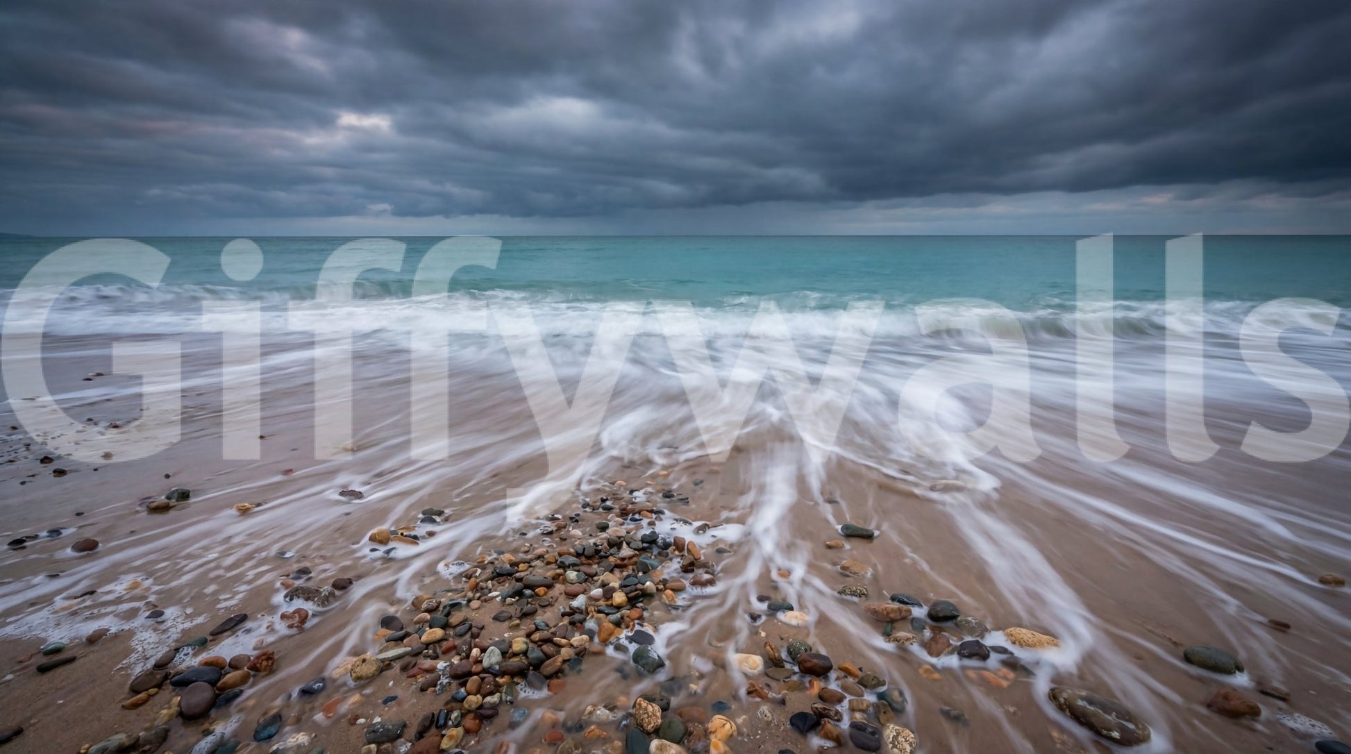 Teal ocean horizon in Coastal Horizon Flow wall mural