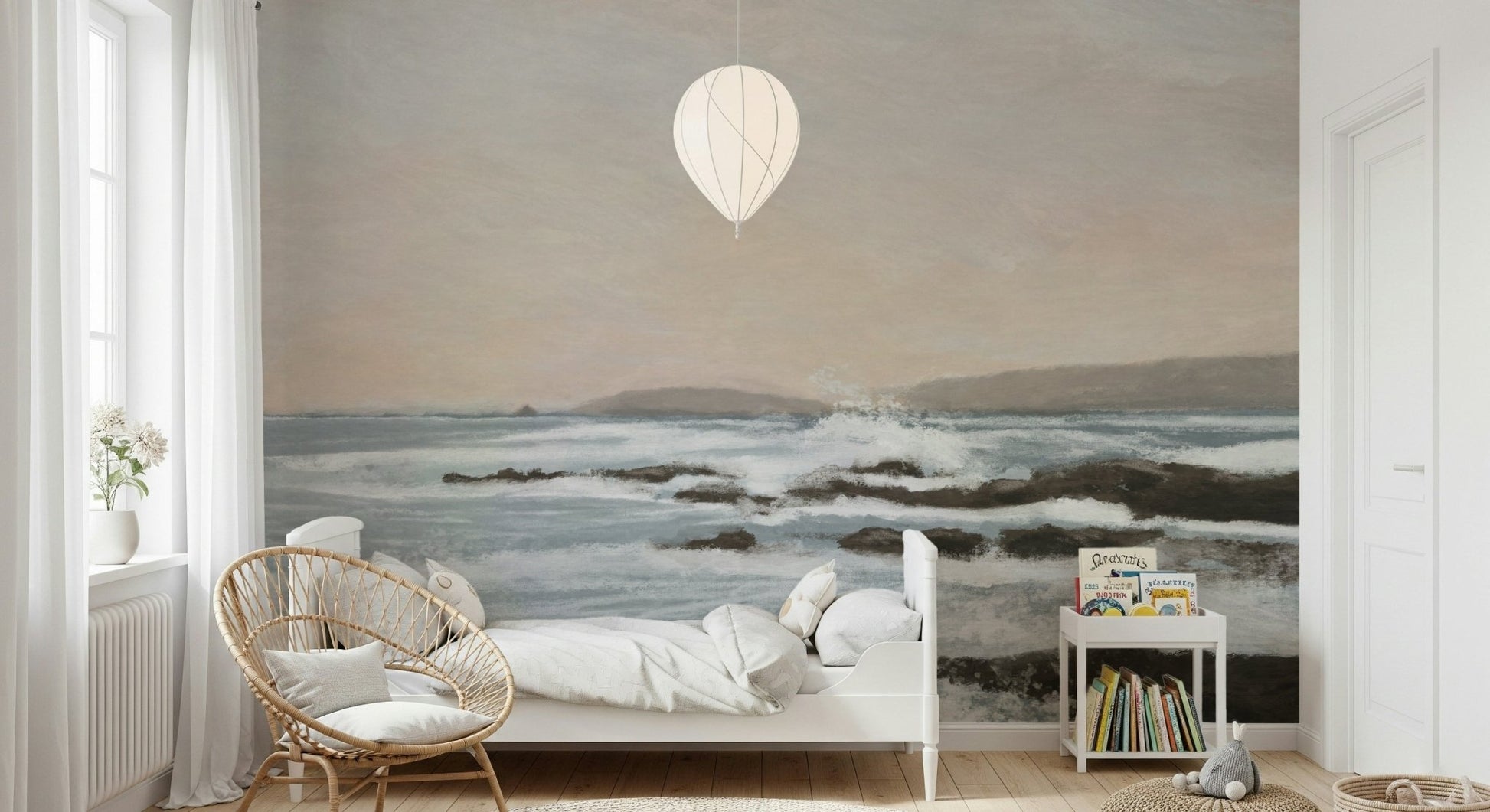 A contemplative gentle wave wallpaper mural for a feature wall.