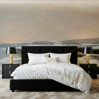 A peaceful modern abstract mural on decorative wallpaper.
