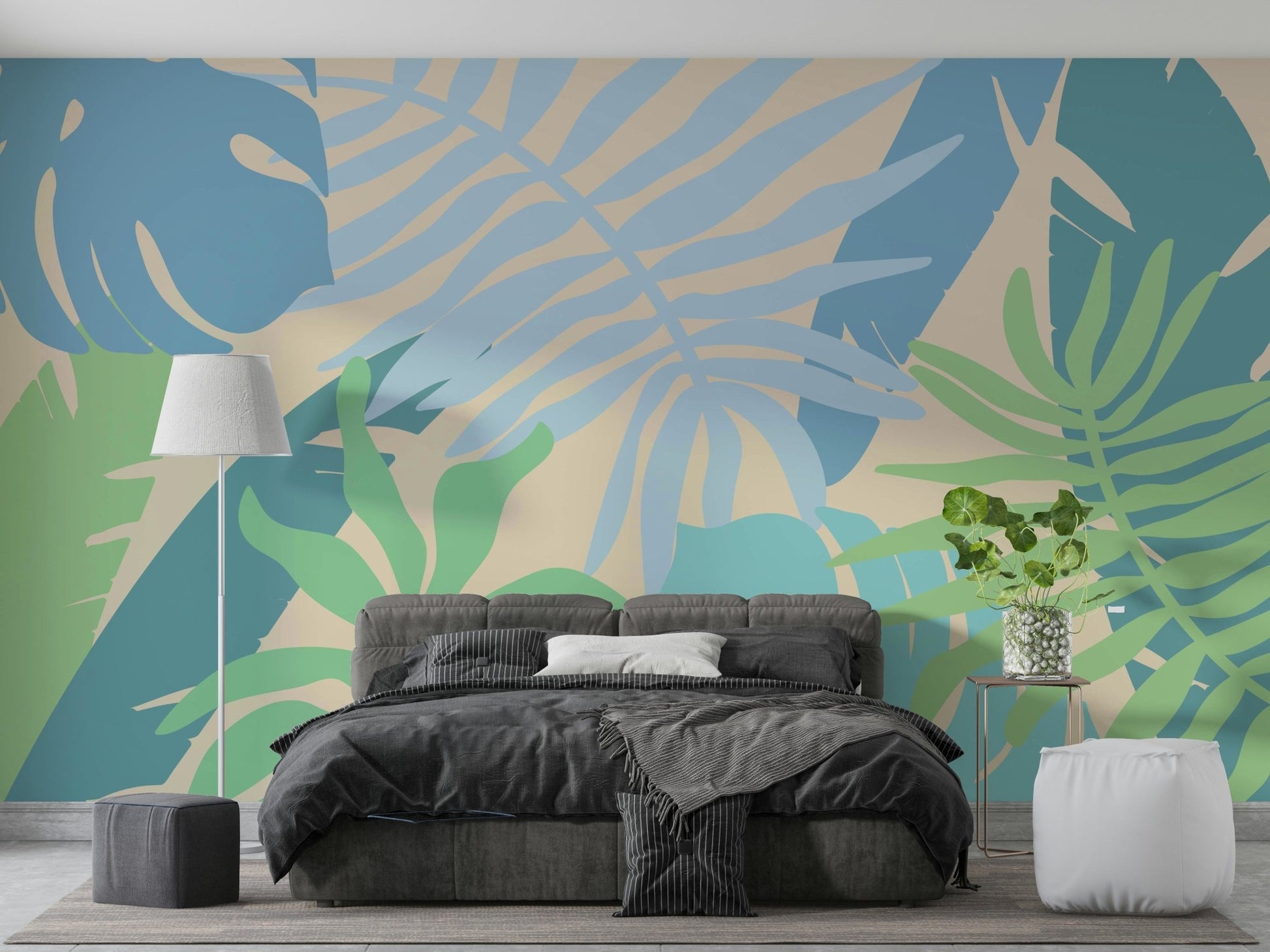 A beautiful coastal leaf wallpaper mural for a modern home.

