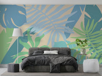 A beautiful coastal leaf wallpaper mural for a modern home.

