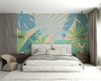 A contemplative seaside leaf wallpaper mural for a feature wall.

