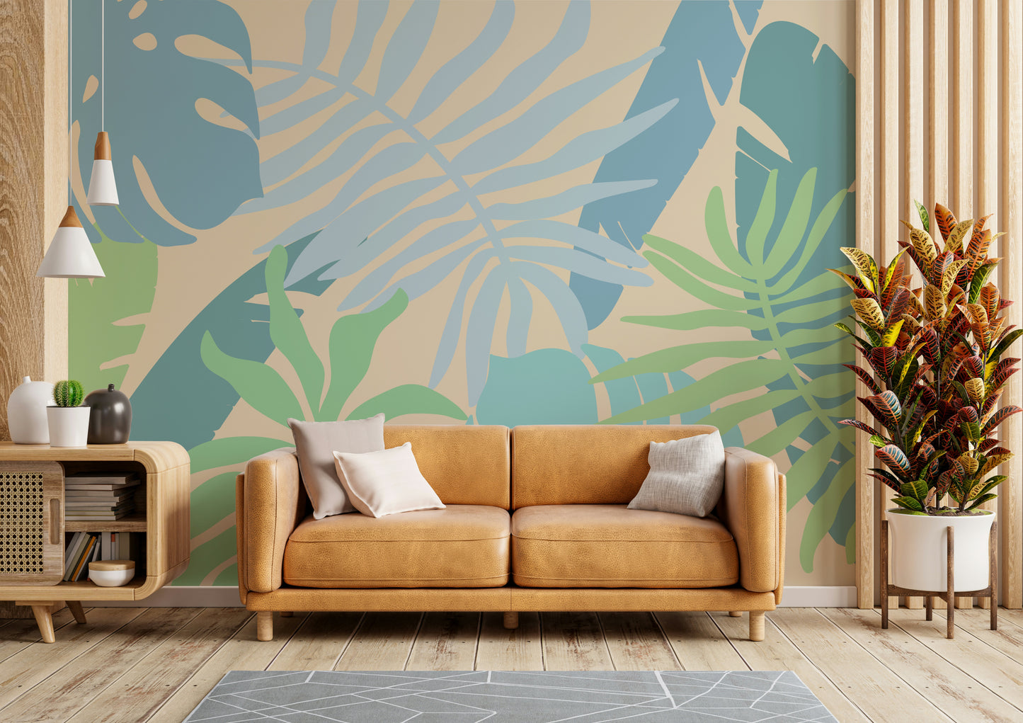 A serene botanical pattern wall mural for your decor.

