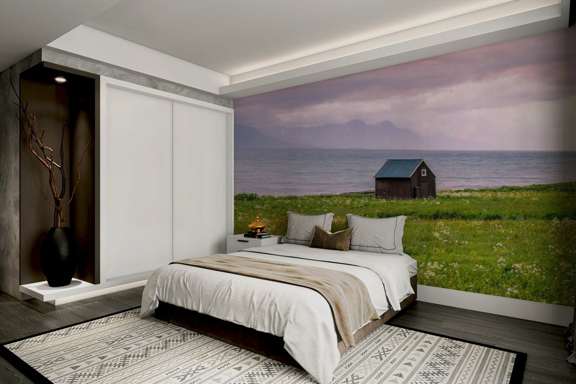 Coastal Meadow Dream Wall Mural featuring a peaceful coastal scene, GD2316