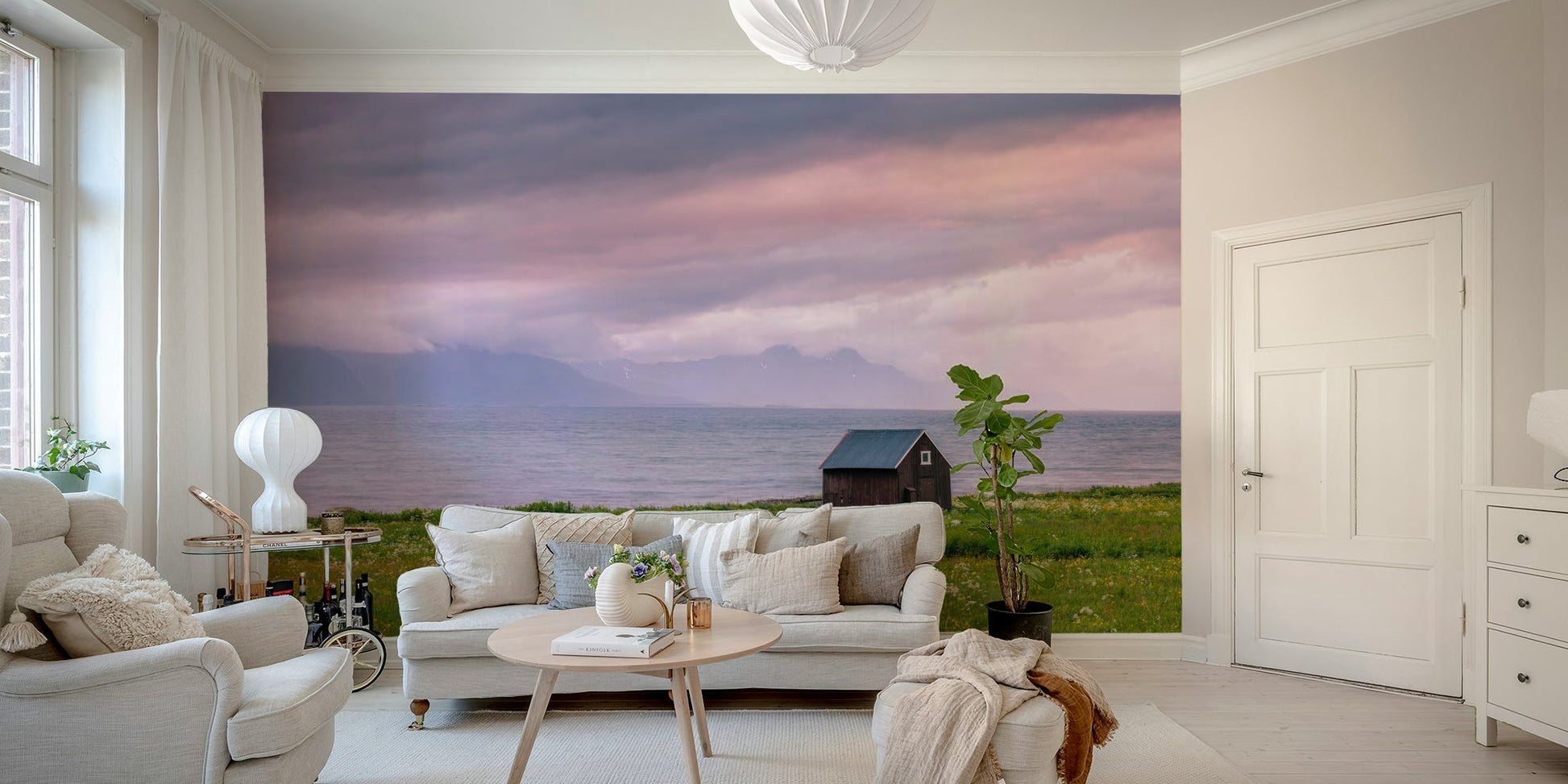 Wall mural creating a peaceful retreat with coastal charm

