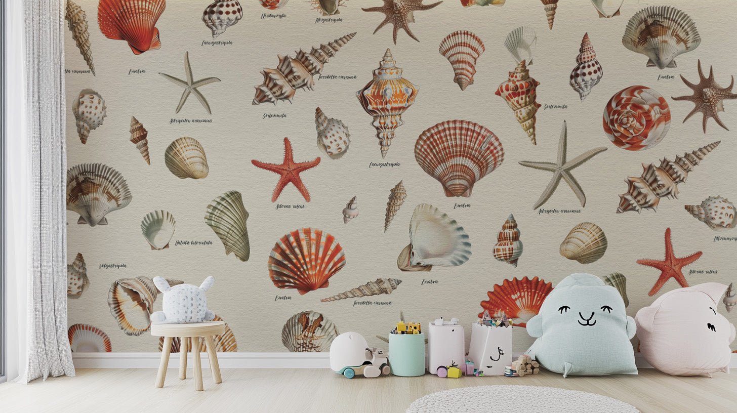 Sandy shore seashells wallpaper print