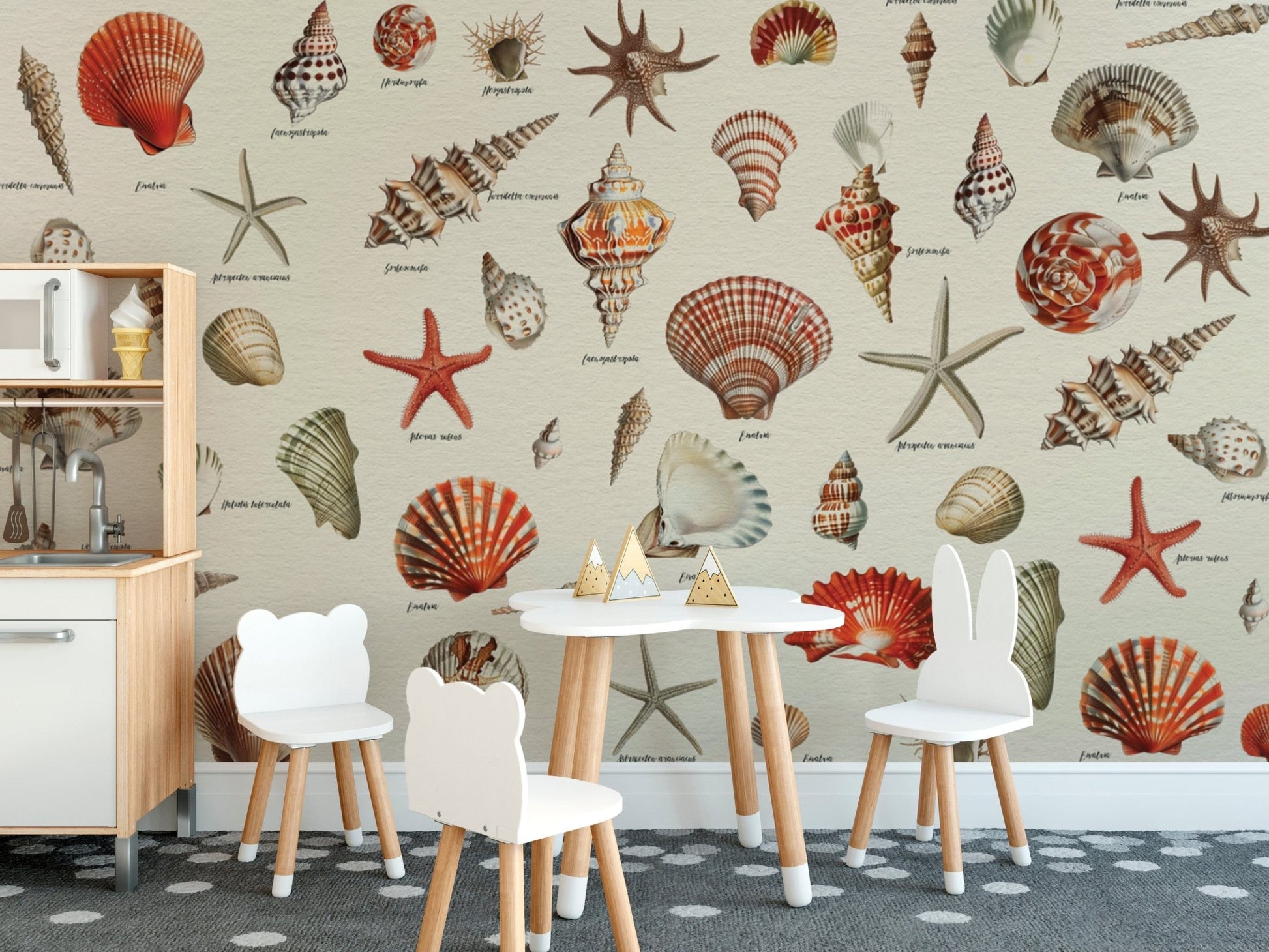 Relaxing beachscape seashell mural