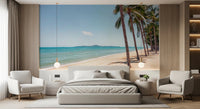 A breezy living scene featuring Coastal Palm Serenity Wall Mural and coastal palms, GD8267