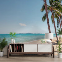 Entry passage brightened by Coastal Palm Serenity Wall Mural and a quiet sea view, GD8267