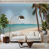 Coastal Palm Serenity Wall Mural adding an airy seaside feel to the lounge corner, GD8267