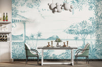 Coastal botanical mural with palm trees
